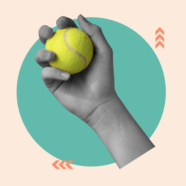 hand griping a tennis ball